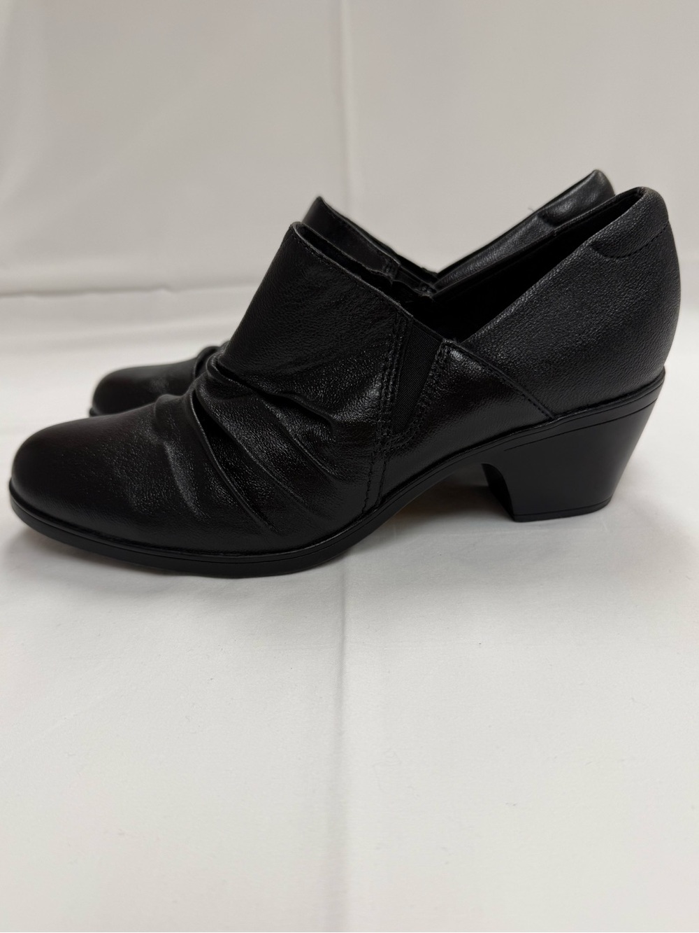 Clarks Collection Black Leather Comfort Heels Loafers‎ Slip On Shoes Womens 9 M